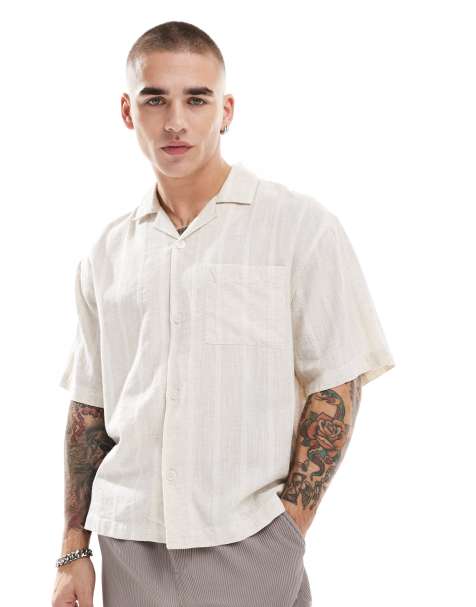 Cotton On textured weave shirt in natural dobby stripe