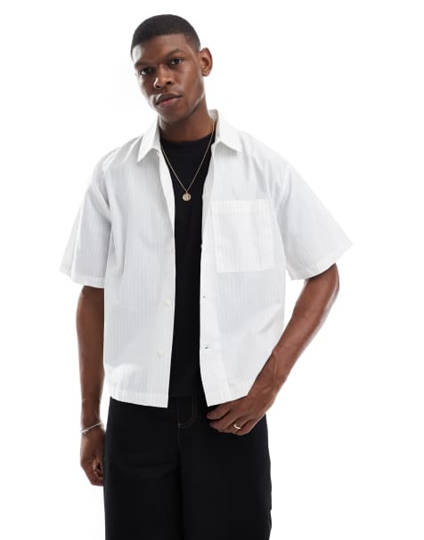 Cotton On short sleeve shirt in off white stripe