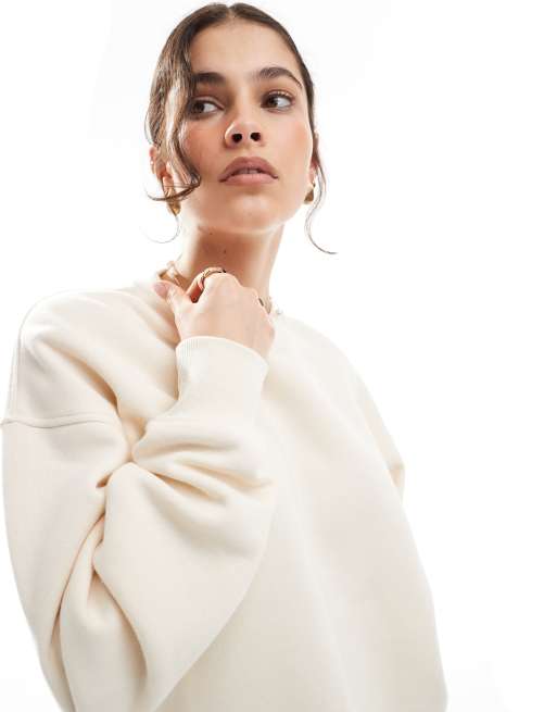 Cotton On – Krämvit, klassisk sweatshirt med rund halsringning i fleece, 3 av 4