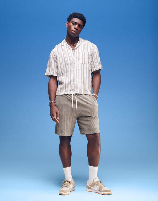 Cotton On – Krämvit, randig skjorta med korta ärmar och boxig passform i linne, 3 av 4