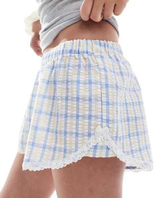 COTTON:ON COTTON ON LACE-EDGE CHECKED GIRLFRIEND SLEEP SHORTS 