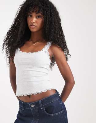 Cotton On lace edge waffle sleep cami in grey marl
