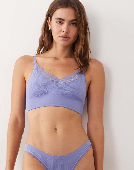 Cotton On lace ribbed bralet in steeley blue, 2 of 4