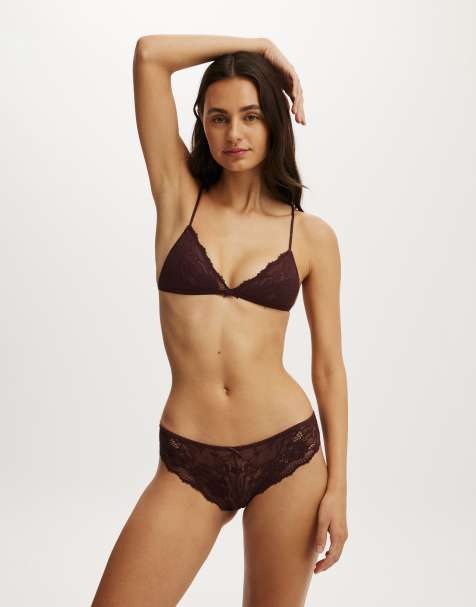 Cotton On Lace tiny triangle bralette in brown