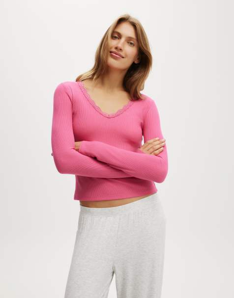 Cotton  On Lace trim long sleeve in pink - view 1