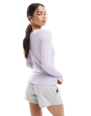 COTTON:ON COTTON ON LACE TRIM LONG SLEEVE WAFFLE KNIT SLEEP TOP 
