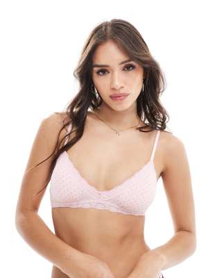 Cotton:On Cotton On lace trim padded bralet in pink fairytale polka dot pointelle