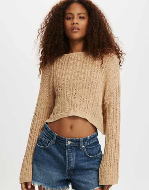Cotton On Ladder knit crop pullover in sandstone