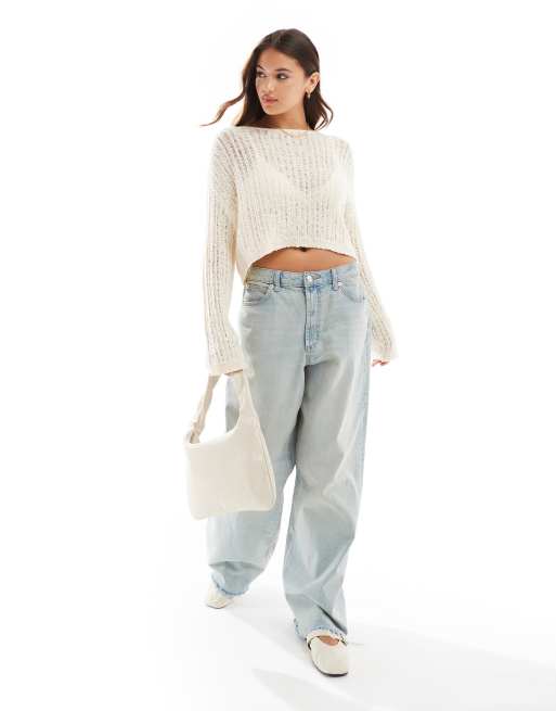 Cotton On ladder knit crop pullover sweater in ecru | ASOS