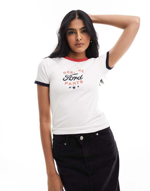 Cotton On – Lang geschnittenes T-Shirt mit Vintage-Ford-Grafikprint 
