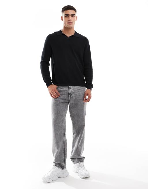 Cotton On – Langärmliger, leichter Strickpullover in Schwarz mit Polokragen, 2 von 4
