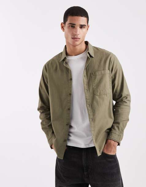 Cotton On – Langärmliges Hemd in verwaschenem Khaki - view 1