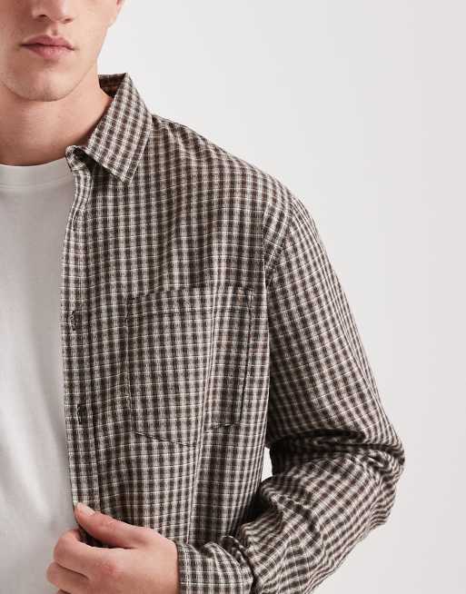 Cotton On – Langärmliges, kariertes Hemd in Braun-Weiß, 5 von 5