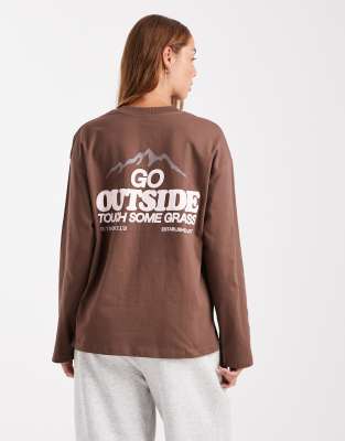 Cotton On - Langärmliges, klassisches in Taupe mit Rundhalsausschnitt-Brown