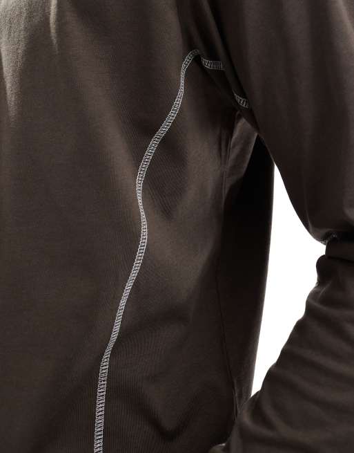 Cotton On – Langärmliges Oberteil in Braun mit Kontrastnähten, 3 von 4