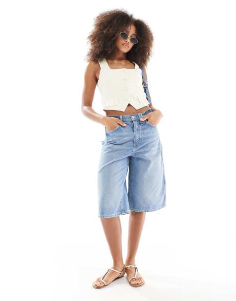 Cotton On - Lange jaren 90 denim short in blauw - view 1