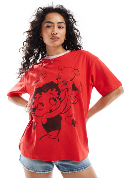 Cotton On – Lässiges T-Shirt in Rot mit Betty-Boop-Grafik - view 1