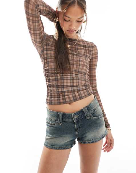 Cotton On - Lavtaljede mikro-denimshorts i sandstormsblå vask - view 1