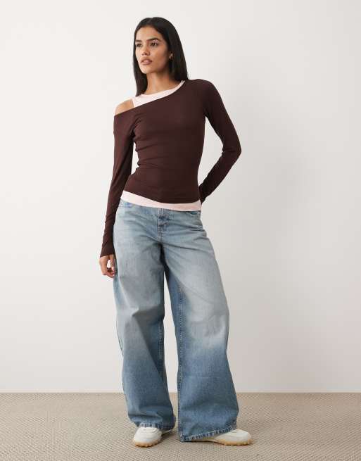 Cotton On layered long sleeve top in dark oak pink, 2 of 4