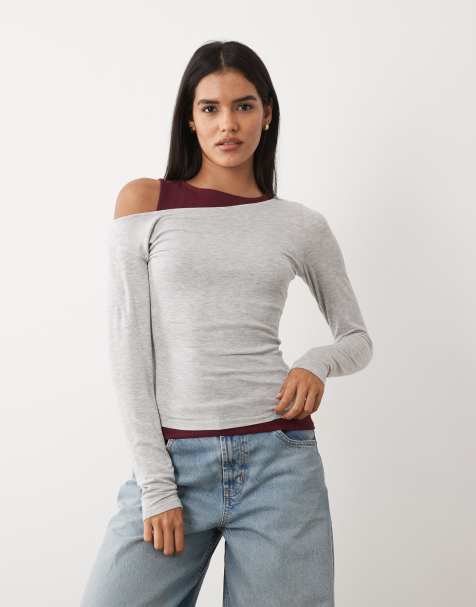 Cotton On layered long sleeve top in grey brown - view 1