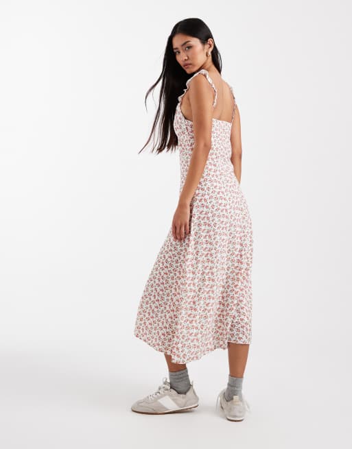 Cotton On layla frill midi dress in annaliese red floral , 3 of 4