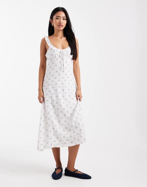 Cotton On - Layla - Vestito midi con volant e stampa a fiorellini noce - view 1