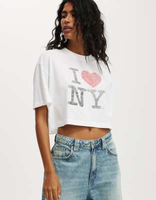 Cotton On Lcn cropped boxy graphic tee in white 