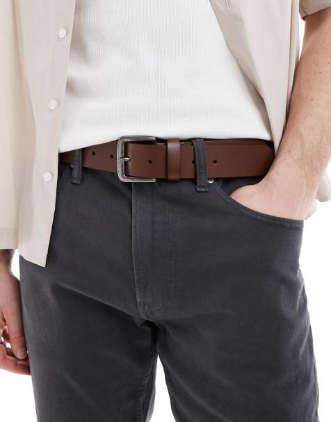 Cotton On leather belt in brown and silver - view 1