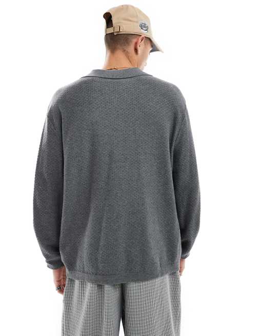 Cotton On – Leichtes, langärmliges Strickoberteil in Anthrazit mit Kragen, 3 von 4