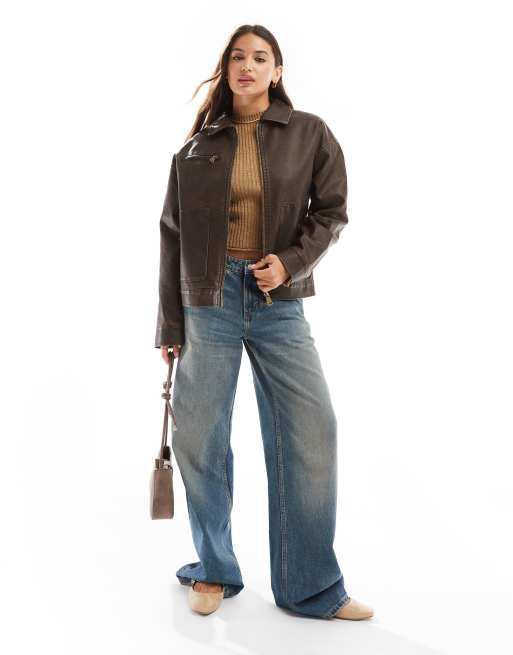 Cotton On – Leo – Jacke aus Kunstleder in verwaschenem Braun