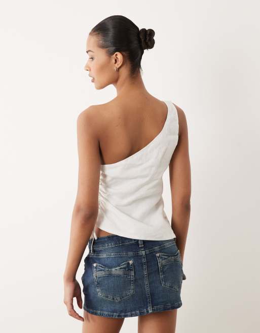 Cotton On linen asymmetric shoulders top in white, 4 of 4