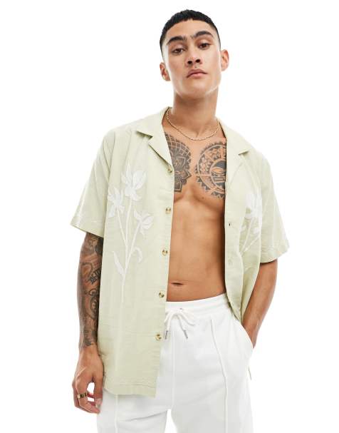 Cotton On linen blend relaxed shirt with floral embroidery  - view 1
