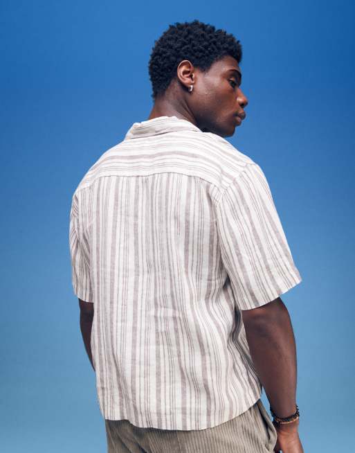 Cotton On linen boxy fit short sleeve shirt in cream stripe, 2 of 4