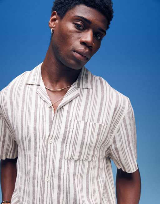 Cotton On linen boxy fit short sleeve shirt in cream stripe, 4 of 4