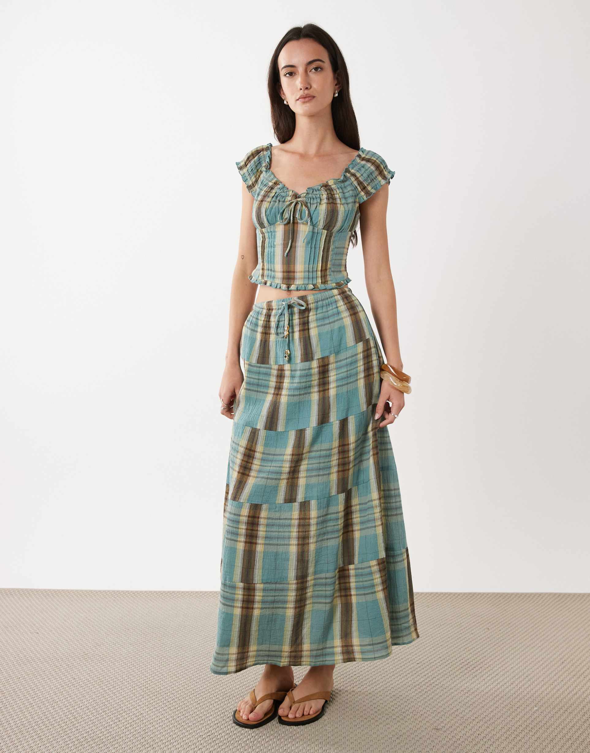 cotton on linen haven maxi skirt in sunny plaid - part of a set