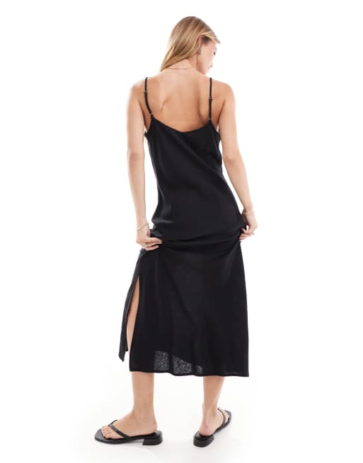 Cotton On linen look midi shift dress in black | ASOS
