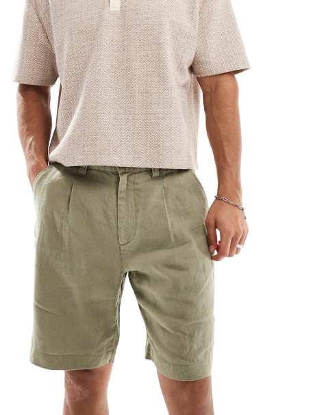 Cotton On linen pleat short in faded clover green - view 1