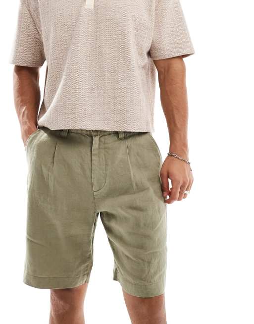 Cotton On - Linnen short met plooien in vervaagd klavergroen