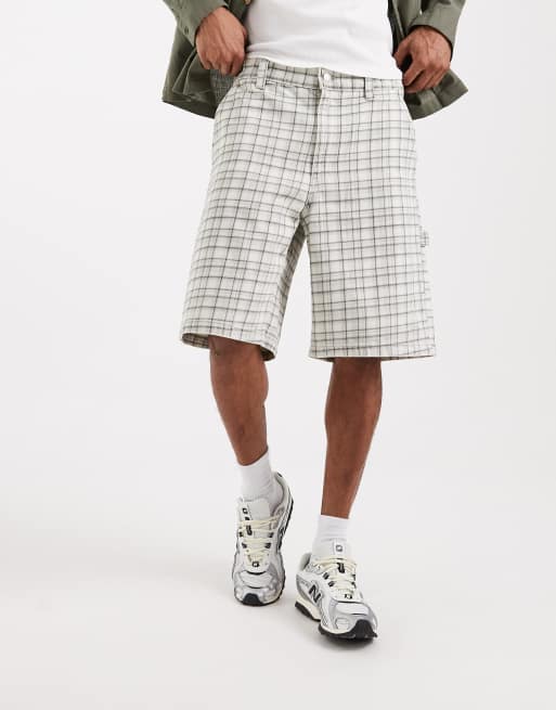 Cotton On – Ljusbeige, rutiga, baggy arbetsshorts, 2 av 5