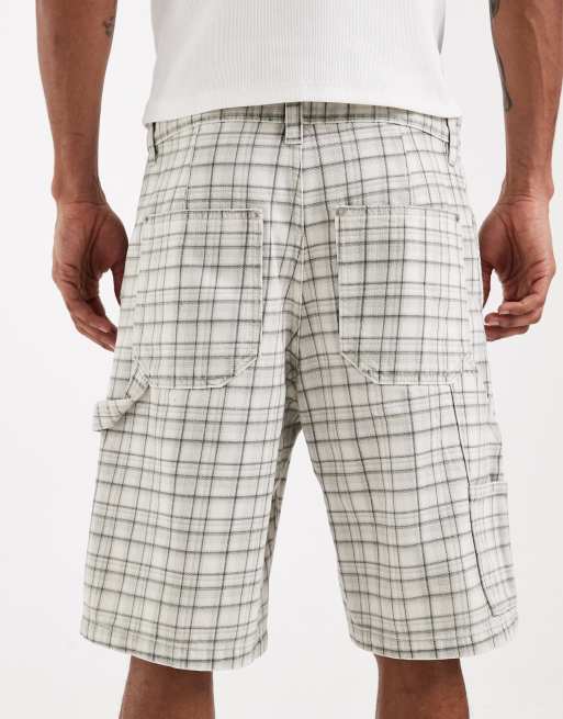 Cotton On – Ljusbeige, rutiga, baggy arbetsshorts, 5 av 5