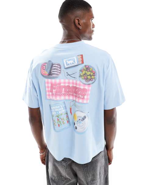 Cotton On – Ljusblå, kort t-shirt med Firenze-tryck baktill - view 1