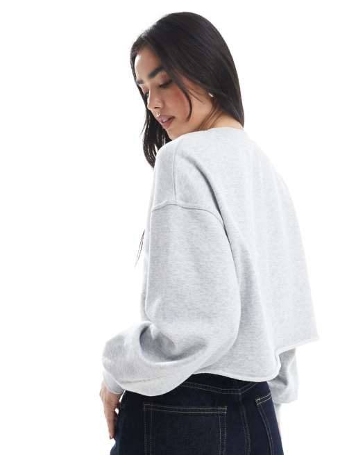 Cotton On – Ljusgrå, melerad sweatshirt i kort design, 2 av 4