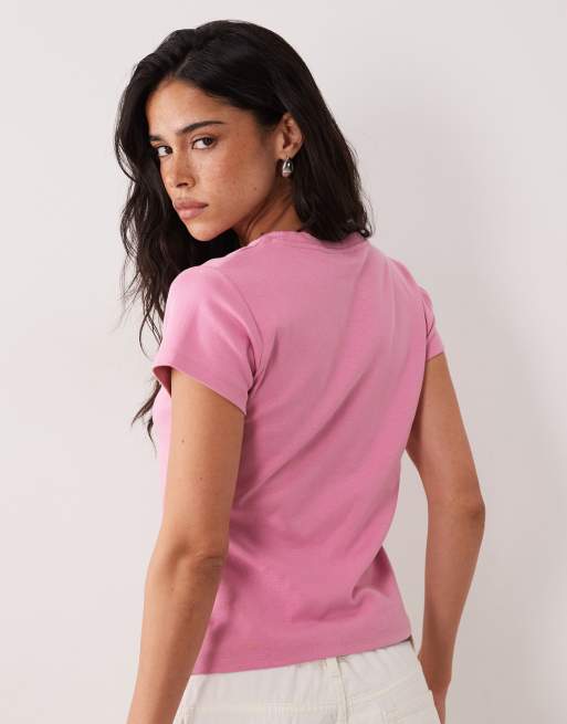 Cotton On – Ljust orkidérosa, liten t-shirt i 90-talsstil, 3 av 4