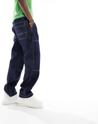 Cotton On – Locker geschnittene Workwear-Jeans in indigoblauer Waschung 