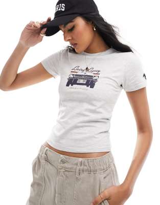 Cotton On - Locker geschnittenes Ringer-T-Shirt mit Ford-Retrografik-Weiß