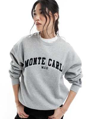 Cotton On - Locker geschnittenes Sweatshirt in Grau mit „Monte Carlo"-Schriftzug in Retro-Optik