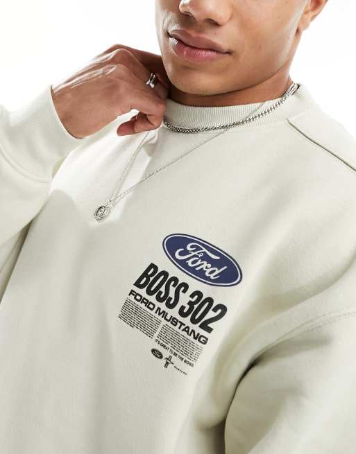 Cotton On – Locker geschnittenes Sweatshirt in verwaschenem Weiß mit „Ford Mustang“-Grafikprint , 3 von 4