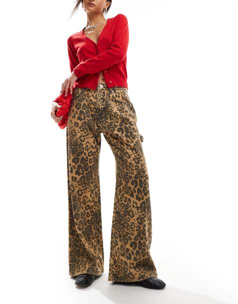 Cotton On – Lockere Jeans mit weitem Bein und Leopardenmuster - view 1