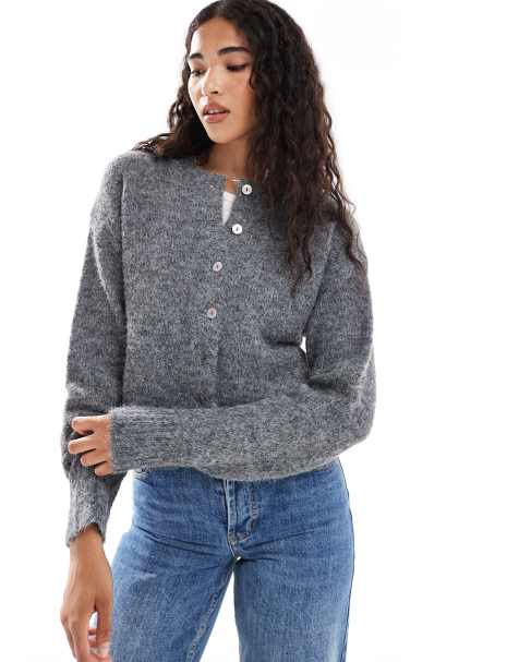 Cotton On lofty luxe crew cardigan in charcoal marle - view 1