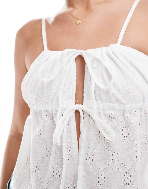 Cotton On - Lola - Cami-top med bindebånd i hvid, 4 af 4